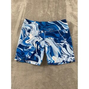 RBX Active Womens Bike Shorts Blue Marble Swirl Athletic Spandex Yoga Size L